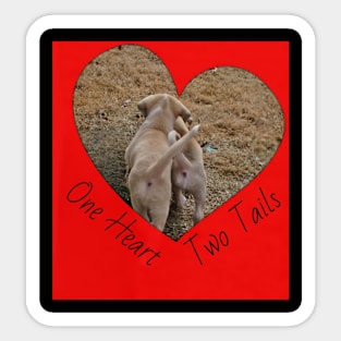 One Heart Two Tails Puppies Sticker